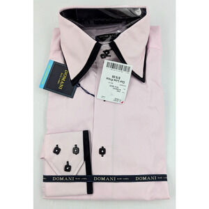 Mens Domani Blue Label 100% Luxury Cotton Long Sleeve Dress Shirt Pink 15x32/33
